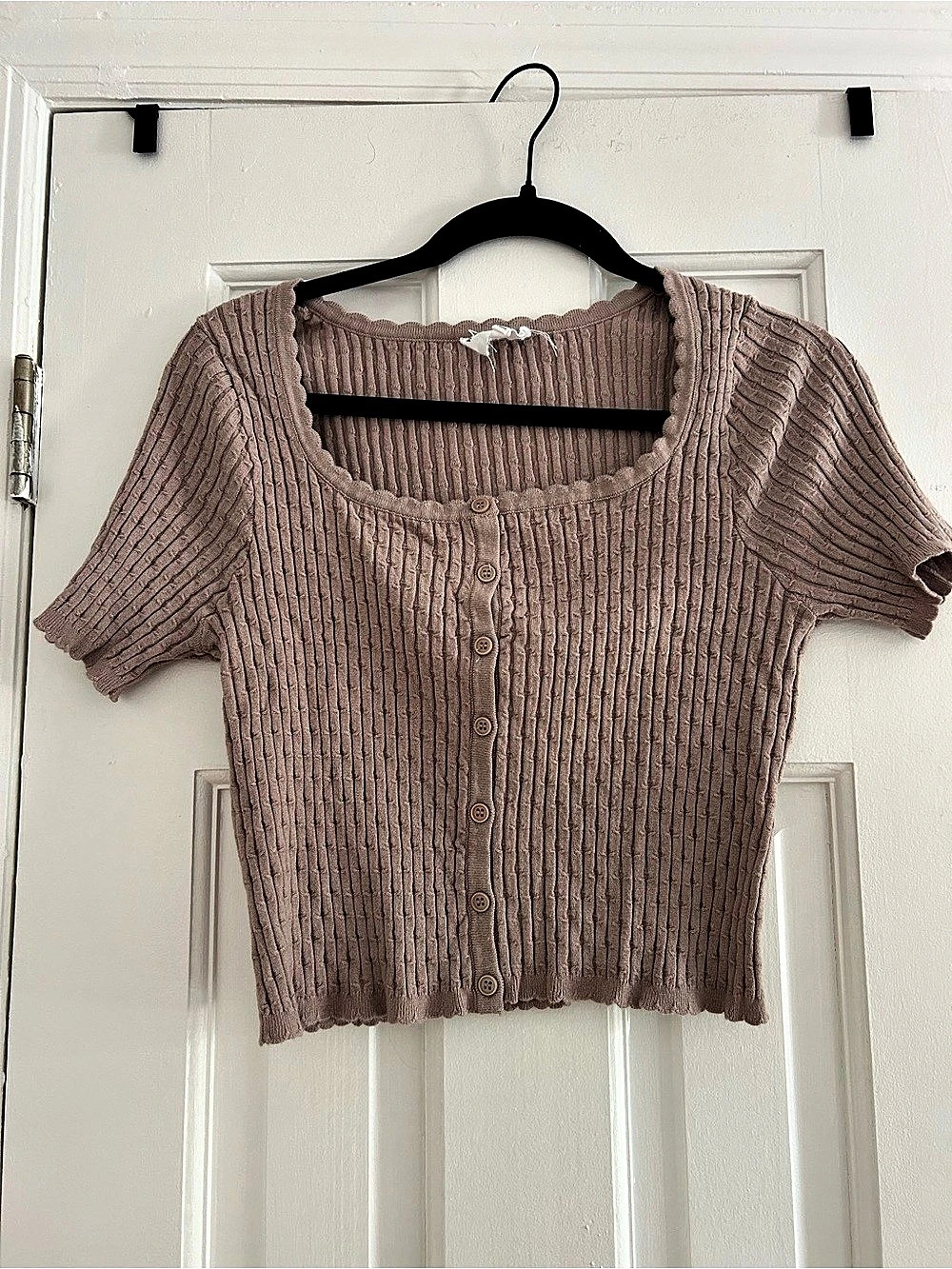 NWOT Ribbed Button-Front Top in Brown